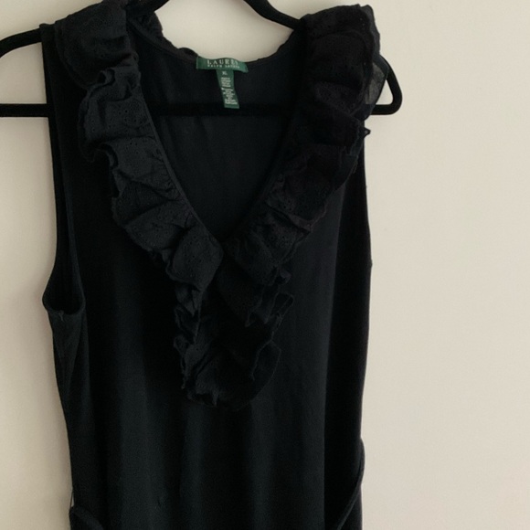 Lauren Ralph LRL Eyelet Lace Ruffle Black Midi Dress Preppy Coffee Brunch Date - Picture 13 of 16